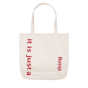 Minimalist canvas tote bag with red letter print for daily shopping and students