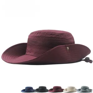 Detail of burgundy outdoor sun hat with breathable mesh and adjustable chin strap