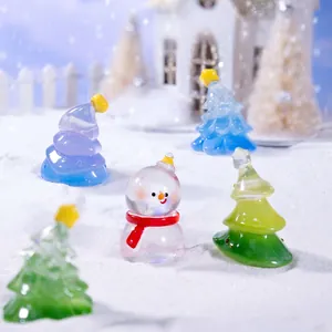 Miniature glass Christmas tree and snowman figurines for holiday DIY micro landscape decor