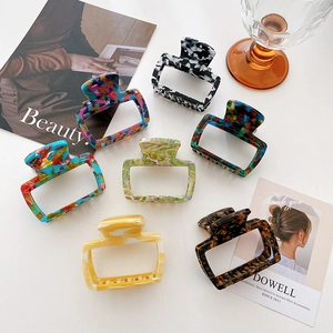 Acetate Hair Claw Clip Hollow Rectangular Geometric Marble Pattern Tortoise Shell Styling Accessory For Women