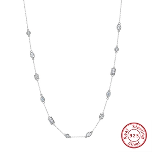 Elegant S925 sterling silver collar necklace with multi-shaped sparkling zircon stones
