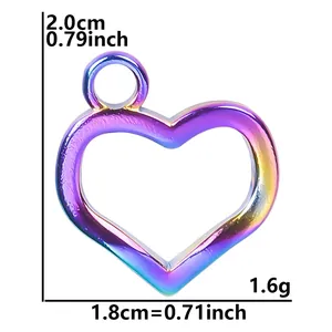 Detail of rainbow heart pendant dimensions showing 2.0cm height and 1.8cm width