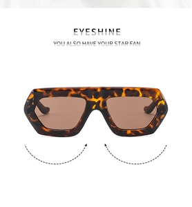 Detail of tortoise shell sunglasses frame with thick geometric flat top square design