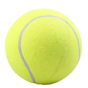 8 inch inflatable tennis ball in fluorescent yellow felt with white curved seams