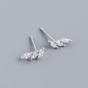 Detailed view of S925 silver stud earrings with three marquise-cut marquise zircons