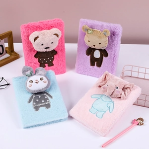 Detailed plush unicorn journal covers with soft faux fur and cute 3D animal characters