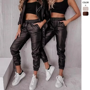 Joggers In Pelle PU Da Donna Vita Alta Coulisse Elastica Pantaloni In Ecopelle Streetwear Casual Fondo Elastico Trousers