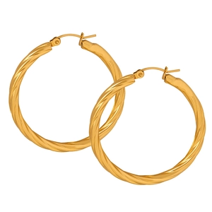 Classic golden twisted rope hoop earrings with snap closure for elegant women styling