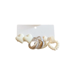 3-pair minimalist acrylic hoop earring set with cream hearts and brown marble textures