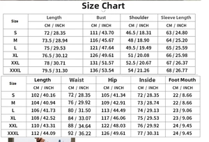 Detailed size chart for men's loungewear set including bust and waist measurements