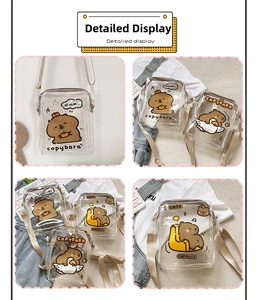 Transparent PVC Capybara crossbody bag with adjustable straps and cute cartoon prints