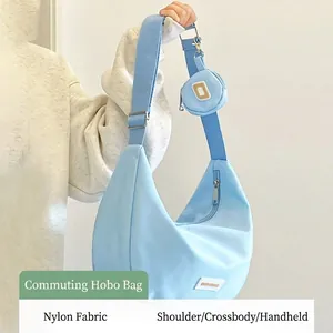 Nylon Dumpling Bag Crossbody For Women With Wide Adjustable Strap And Detachable Round Coin Purse Crescent Hobo Casual Purse