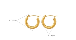 Detail view of 18K gold plated stainless steel hoop earrings showing 2.3cm diameter size