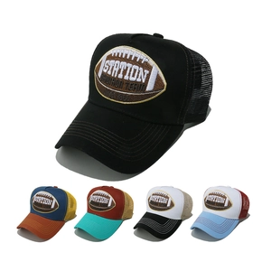 Trucker Hat Baseball Cap Cotton Mesh Breathable Rugby Embroidery Vintage Sun Protection Outdoor Sporty Unisex