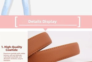 Detail of brown lychee pattern leather belt with high-quality stitching and texture