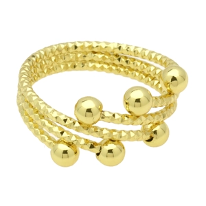 18k gold plated multi-layer ring with faceted texture and smooth bead ends for women