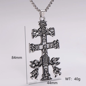 Retro Religious Angel Relief Cross Pendant Necklace 304 Stainless Steel Hip Hop Style Men Jewelry