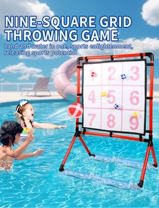 Children playing with the nine-square grid floating water game in a swimming pool