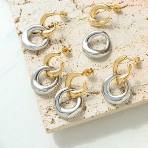 Minimalist Geometric Interlocking Hoop Earrings Titanium Steel Detachable Double Circle Dangle For Women High Polish