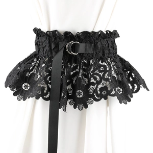 Women Vintage Lace Corset Belt Wide Elastic Waist Cincher Hollow Flower Embroidery Retro Gothic Decorative Accessory