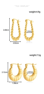 Detailed view of gold stainless steel geometric earrings with size measurements