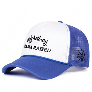 Casquette trucker bleue et blanche avec broderie et maille réglable pour les activités de plein air