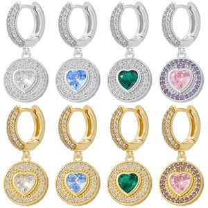 Boucles d'Oreilles Créoles en Laiton Plaqué Or Avec Zirconia en Forme de Cœur Pour Femmes Bijoux de Mode Saint-Valentin