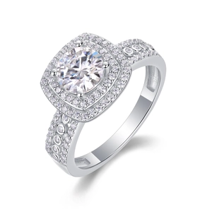 Luxury S925 sterling silver square halo ring with Moissanite stones in white gold finish