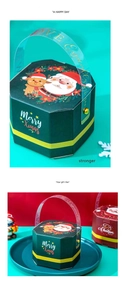 Detail of hexagonal Christmas candy box with gold handles and Merry Xmas prints