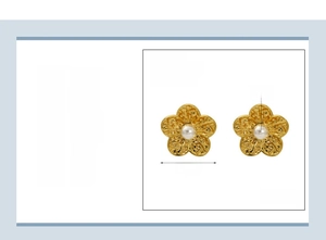 Detailed view of pearl flower stud earrings with 304 stainless steel and 18K gold plating