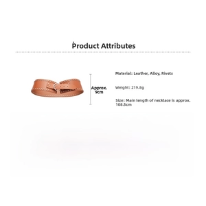 Brown wide leather belt with rivets and metal buckle, detailed size and weight specs
