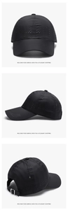 Detail of black breathable perforated sports baseball cap with adjustable metal buckle strap