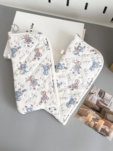 Quilted fabric storage bags with cute cartoon girl prints and metal ring zippers