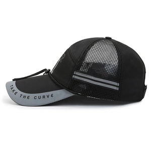 Black breathable mesh baseball cap for men with Take The Curve lettering and gray accents