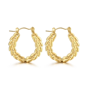 Elegante goldene Creolen mit Weizenblattmuster aus strukturiertem Edelstahl für Damen