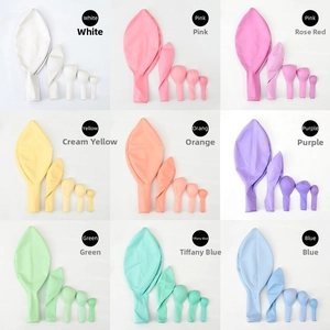 Detail grid of multi-size latex party balloons in nine pastel and vibrant matte colors