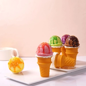 Realistic PU simulation ice cream cones set in various colors with dessert toppings