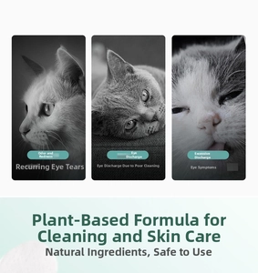 Detail showing pet eye wipes herbal formula for removing tear stains and discharge on cats