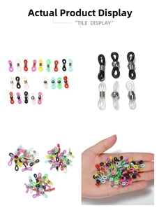 Detailed macro view of colorful silicone eyeglass chain connectors with metal spring coils