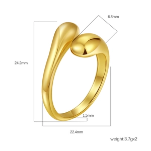 Adjustable golden stainless steel water drop ring with precise dimensions and weight info