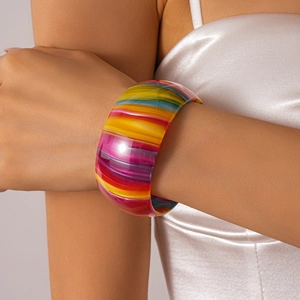 Bracelet Jonc Ouvert Large Vintage Acétate Résine Rayures Colorées Écaille De Tortue Motif Marbre Bijoux Géométriques Femme