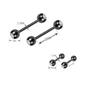 Double-diamond stainless steel punk studs with black plating and cubic zirconia