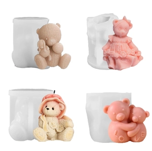 3D Bear Silicone Mold DIY Handmade Scented Candle Soap Plaster Ornament Hugging Bear Floral Pattern Home Craft Decor