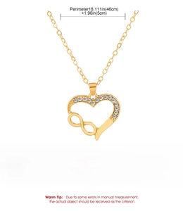 Detailed dimensions of the gold infinity heart necklace with clear size specifications