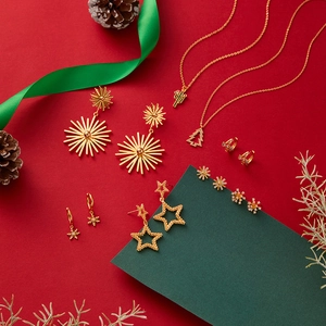 Gioielli Natale Rame Placcato Oro 18K Zircone Collana Orecchini Stella Fiocco Neve Cuore Cactus Per Donna Elegante