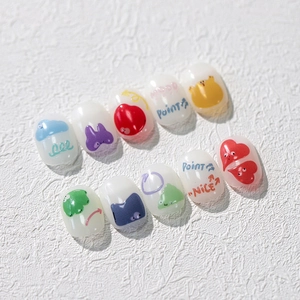 3D jelly nail stickers with cartoon animal patterns and vibrant colorful hand-drawn designs
