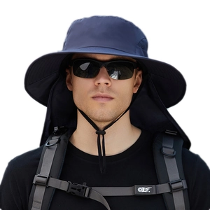 Outdoor-Sonnenhut mit breiter Krempe und Nackenschutz in der Farbe Dunkelblau