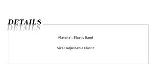 Detailed specifications chart showing elastic hair tie material and adjustable size features
