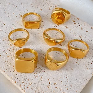 Minimalistische Roestvrij Staal Geometrie Ronde Hart Vierkante Zegelring Voor Vrouwen Goud Zilver Verguld Punk Ins Stijl Mode Vingerring