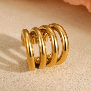Minimalist gold multi-layer C-shaped ear cuff in polished stainless steel for women